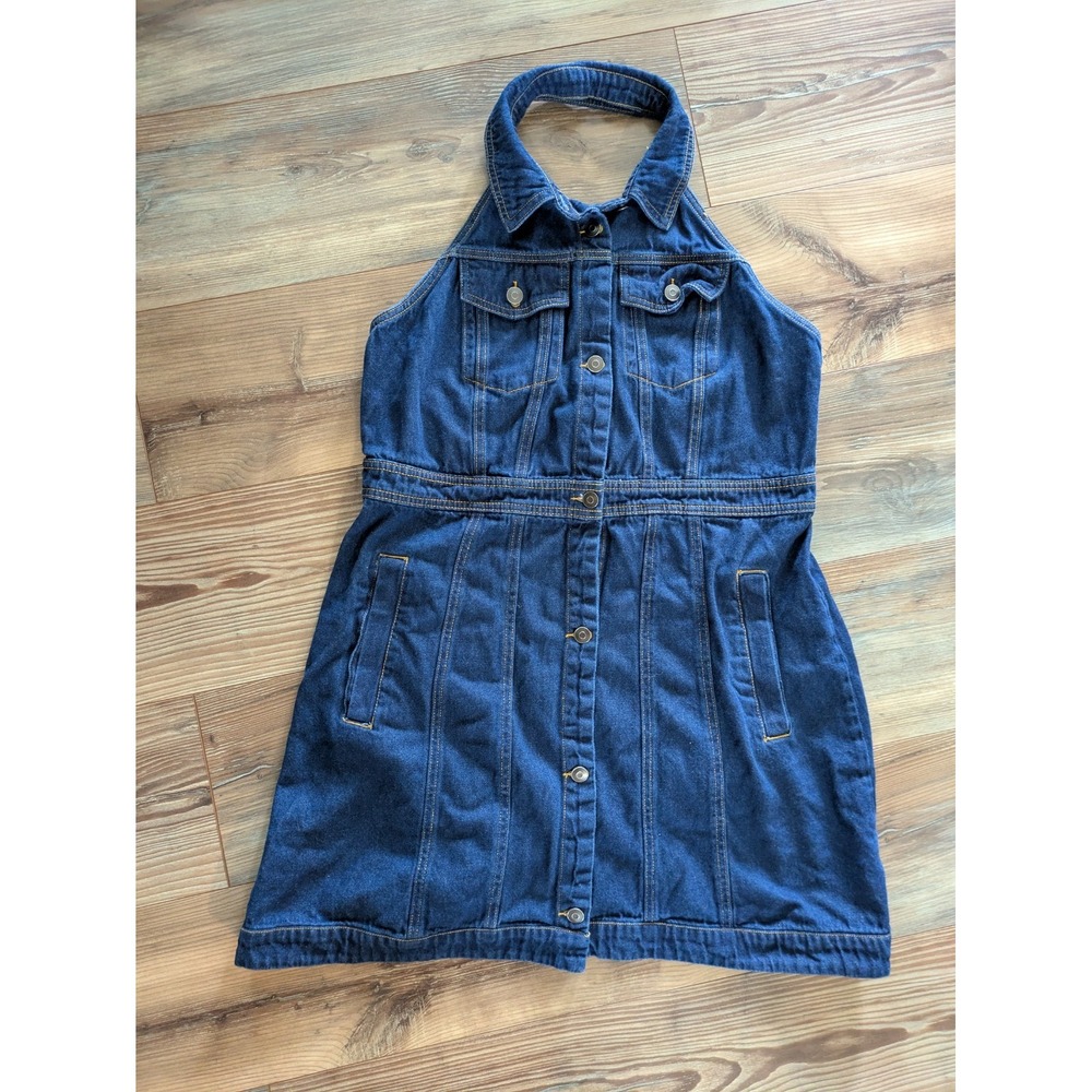 Future Collective Alani Noelle Denim Jean Halter Top Button Dress Mini Dress 16